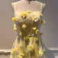 Yellow Floral Spaghetti Strap Chiffon Party Dress gh4948