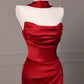 Burgundy fishtail backless long floor-length satin ball gown evening dress gh4546