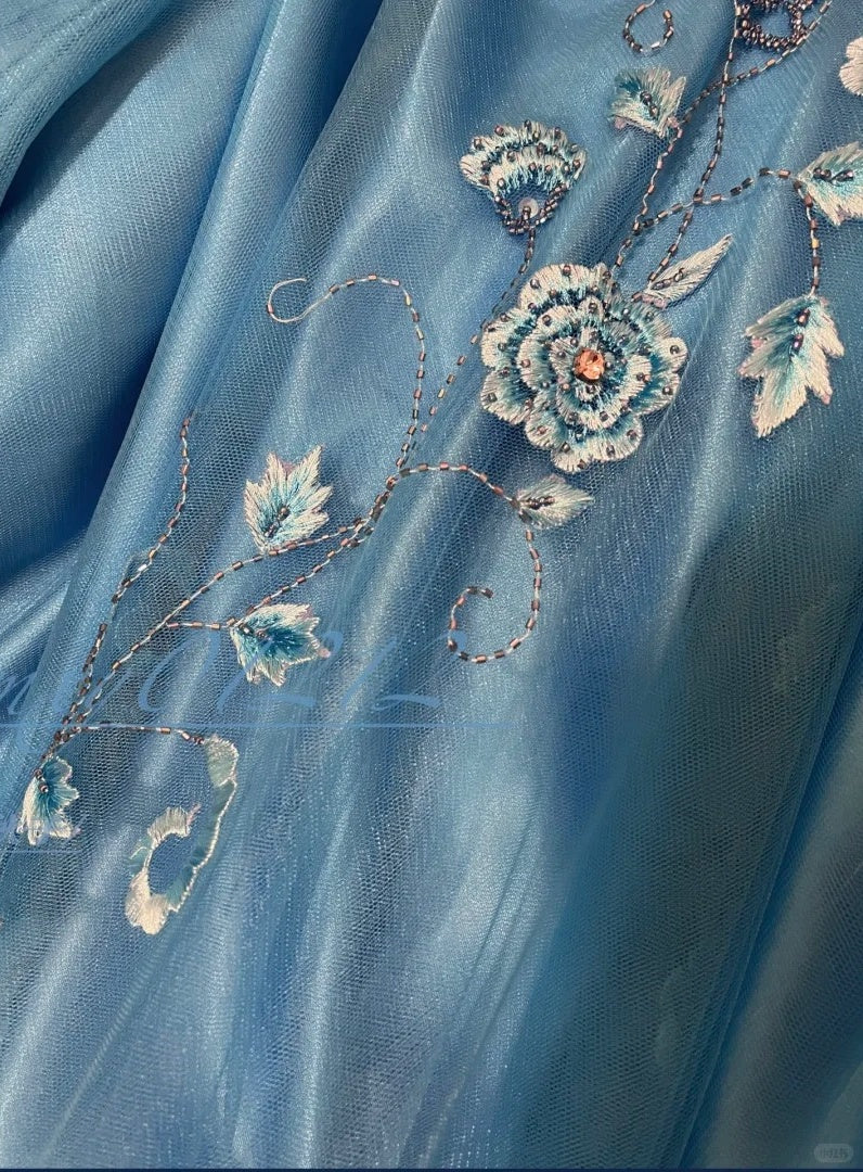 Robe de soirée longue en satin bleu à fleurs, élégante, robe de demoiselle d'honneur, gh4464