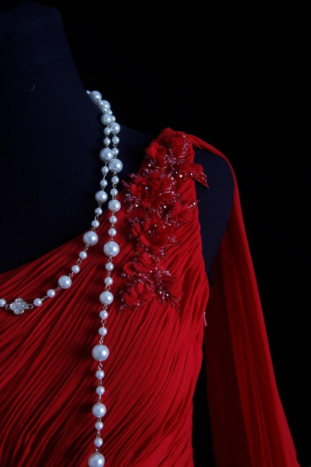 Red long tulle evening gown gh6852