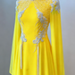 Bright Yellow Satin Mandarin Collar Long-Sleeve Beaded Mother's Formal Evening Gown gh6392