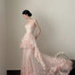 Pink Delicate Floral Long Chiffon Evening Gown Fairy Gown gh6759