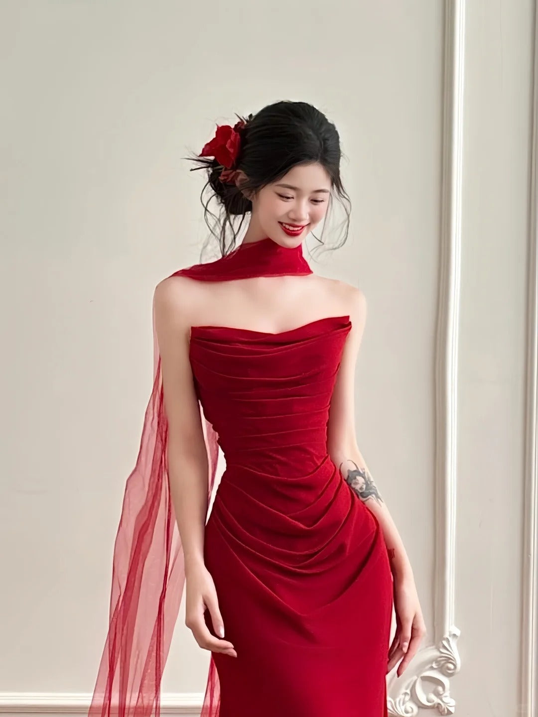 Burgundy Elegant Simple Long Satin Floor Length Ball Gown Evening Dress Prom Dress gh4361