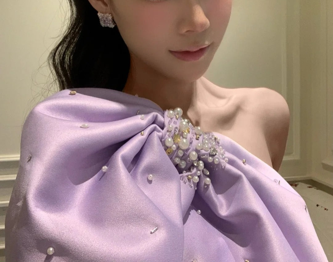 Robe de soirée Barbie violette courte asymétrique en satin gh6638