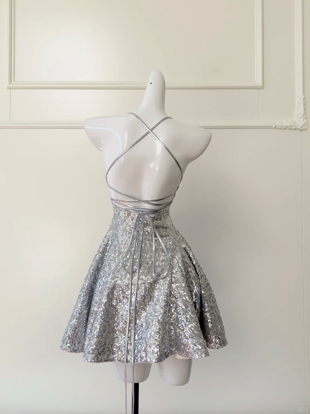 Silver shiny niche vintage dress short sequin homecoming dress birthday cocktail party dress gh4306