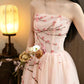 girlhomeshops- Vintage Peach Pink Plum Blossom 3D Embroidered Strapless Tulle Chinese Style Evening Gown gh6034