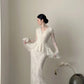 girlhomeshops- Vintage White Lace V-Neck Long Sleeve Mermaid Long Court Style Wedding Gown gh6095