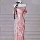 ✨Girlhomeshops-Pink Fashion Long Satin Mermaid Slim Fit Evening Dress Birthday Party Dress gh4990