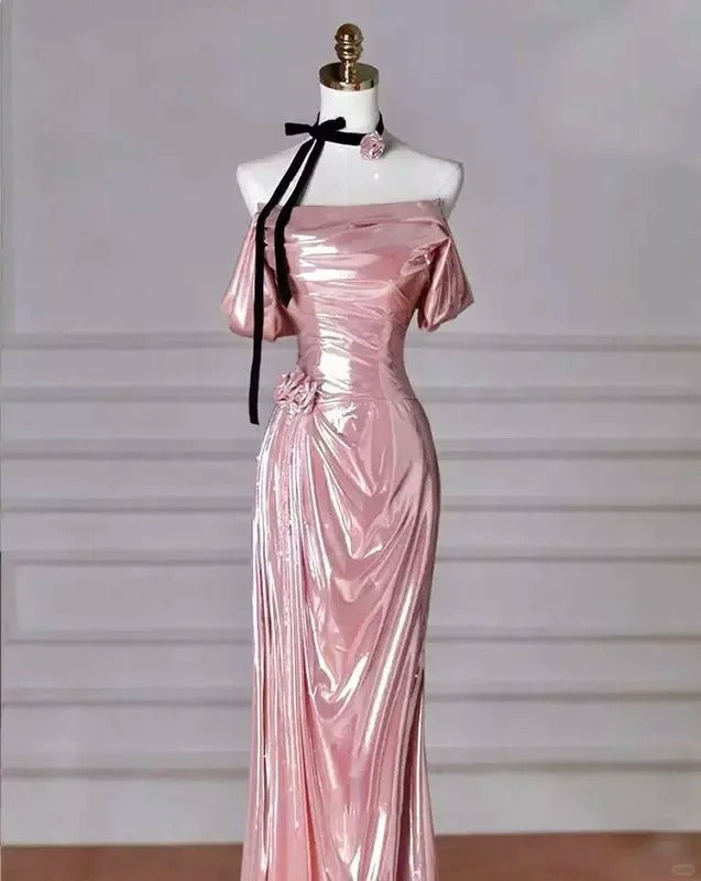 ✨Girlhomeshops-Pink Fashion Long Satin Mermaid Slim Fit Evening Dress Birthday Party Dress gh4990