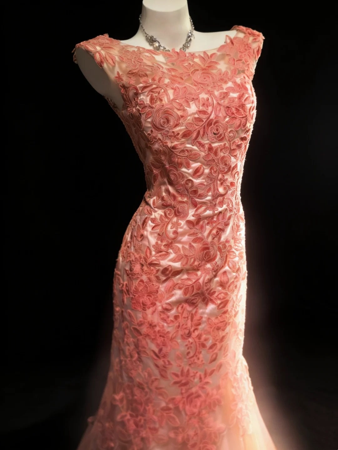 Rose lace long tulle evening gown gh6851