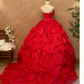 girlhomeshops-Crimson Satin Strapless Bow Rhinestone-Embellished Floor-Length Court-Style Gown gh6371