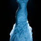 Ice Blue Mystery - Spaghetti Strap Beaded Ruched Mermaid Gown, Tulle Train Elegant Dress. gh7088
