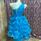 Blue Floral Ruffle Short Tulle Homecoming Dress Prom Gown gh4641