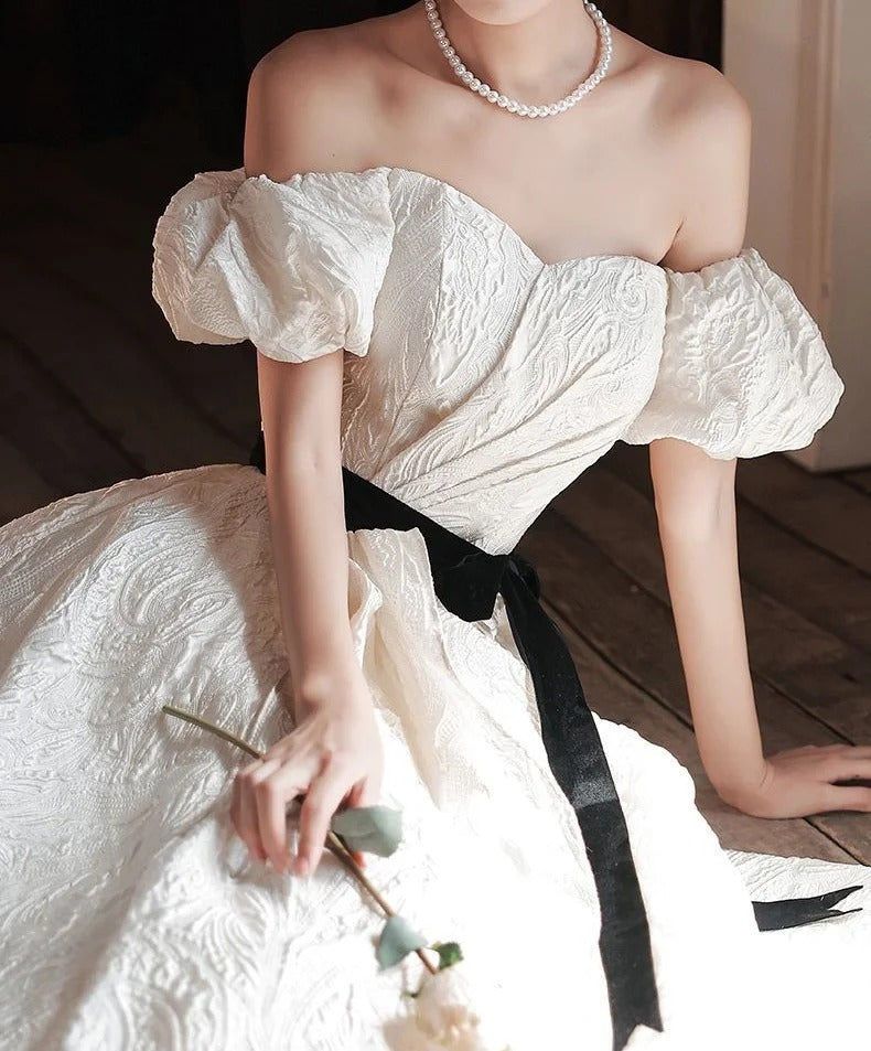 Robe de soirée élégante en satin texturé à manches courtes, longueur au sol, robe de bal, robe de princesse, robe de cérémonie pour adultes, gh3845