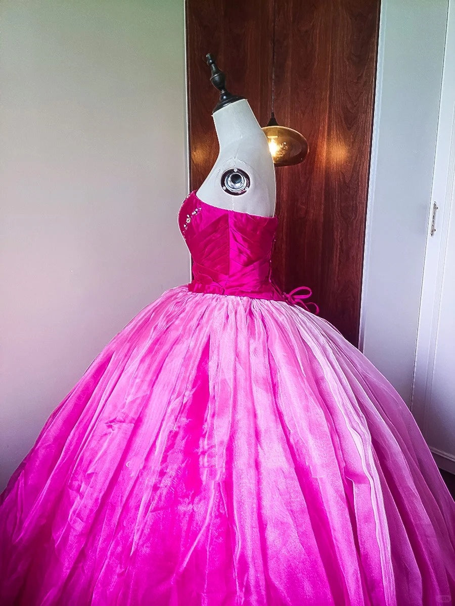 Girlhomeshops - Rosa, modisches, perlenbesetztes, langes, bodenlanges Tüll-Ballkleid, Ombre-Muster, gh5301