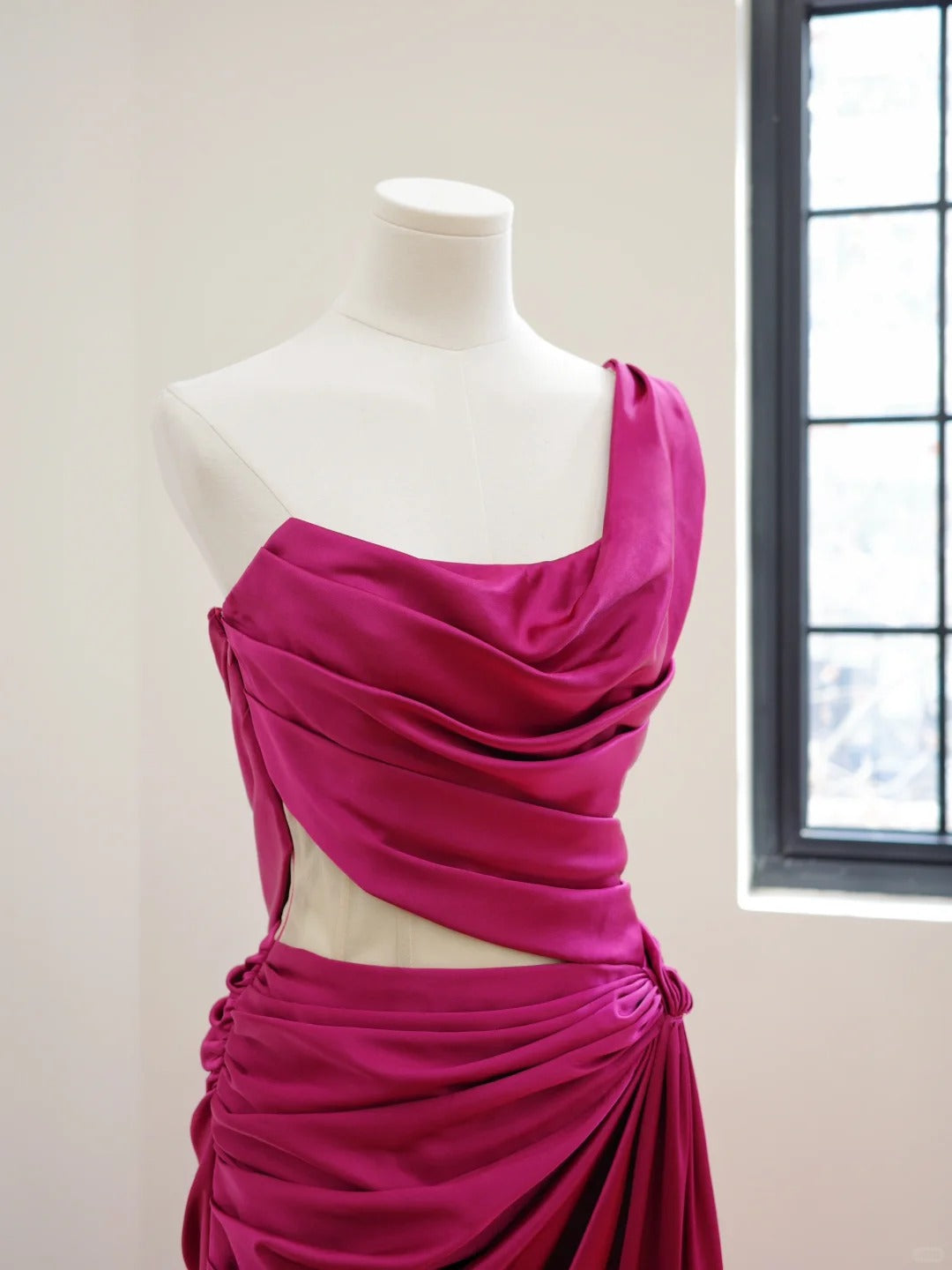Girlhomeshops-Dark pink stylish and elegant long satin Prom dress evening dress gh5065