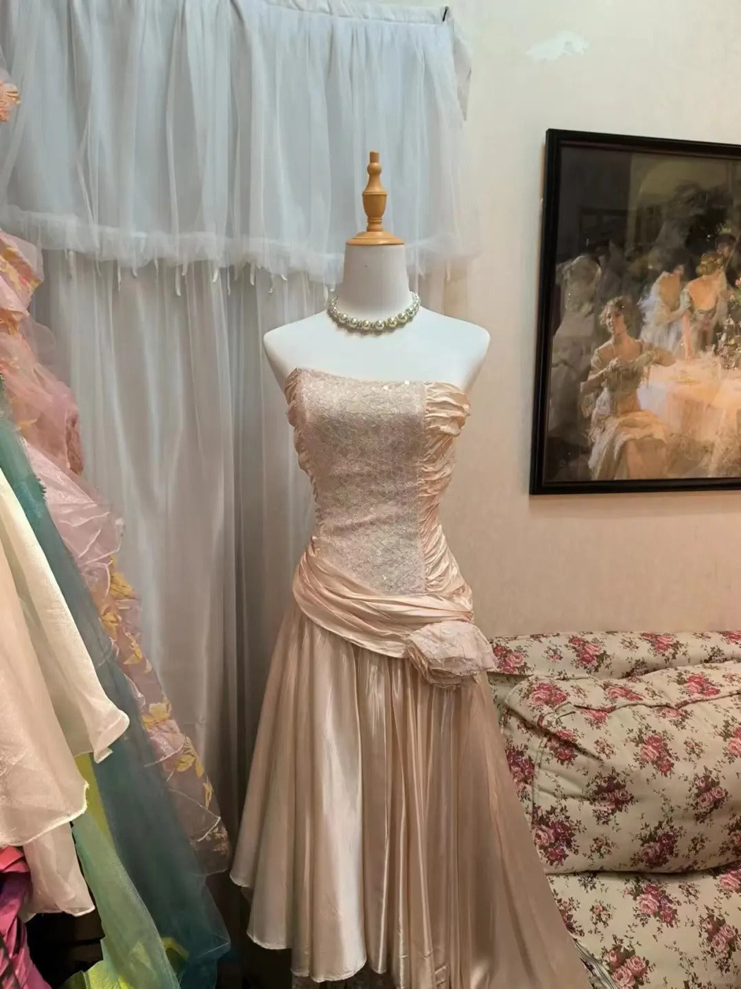 Champagne Fashion Vintage Elegant Straps Short Satin Asymmetrical Skirt Homecoming Dress Prom Dress Evening Dress Birthday Party Dress gh4148