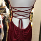 Burgundy Stunning Fashion Retro Elegant Exquisite Rhinestone Spaghetti Straps Long Satin Sexy Backless Prom Dress Evening Dress Birthday Party Dress gh4147