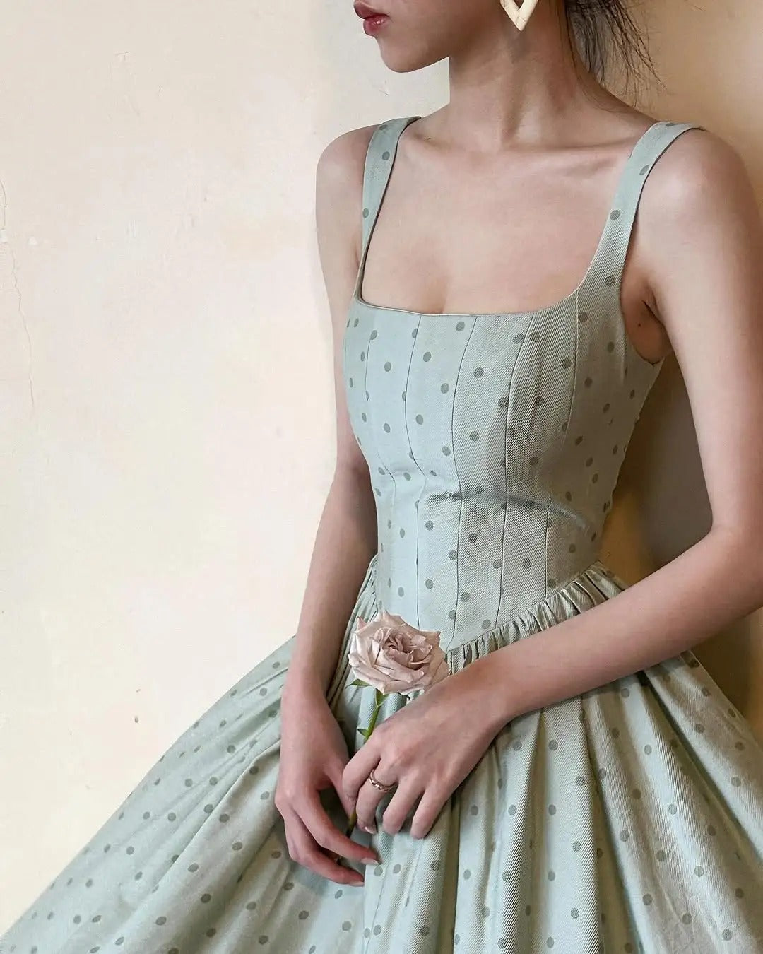 girlhomeshops--Green Simple And Elegant Polka Dot Long Formal Prom Dress gh5608