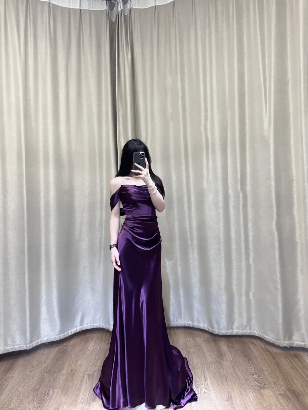 Purple Beautiful Elegant Satin Long Slim Floor Length Ball Gown Evening Dress Prom Dress gh4203