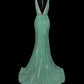 Mint Green Fashion Elegant V-neck Long Mermaid Slim Fishtail Skirt Satin Floor Length Train Ball Gown Evening Gown Party Dress Prom Dress gh3817