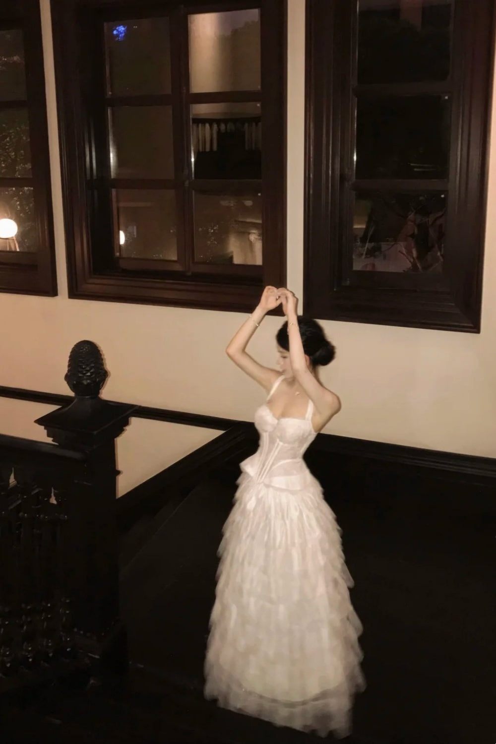 girlhomeshops-Sweet White Lace Strappy Gown, Tiered dress Design Overflows with Romantic Atmosphere gh5901