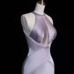 Robe de soirée longue et élégante en satin violet, longueur au sol, gh4293