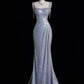 Iridescent Light & Shadow Square Neck Mermaid Evening Gown gh6749