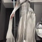 Robe de soirée longue en satin et tulle blanc et gris, robe de bal, robe de remise de diplôme, gh4492