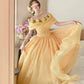 Cream Yellow Organza Off-the-shoulder Floor-length Ballgown 3D Rose Victorian Evening Dress gh6736