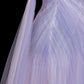 Märchenhaft luxuriöses, verträumtes Abendkleid im hellvioletten Tüll-Stil mit trägerloser Schleppe – Sternenlicht-Thema, Dinner- und Ballkleid gh6562