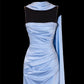 Girlhomeshops-Blau exquisite Perlen Mode lange Satin Ballkleid Abendkleid Partykleid gh5379