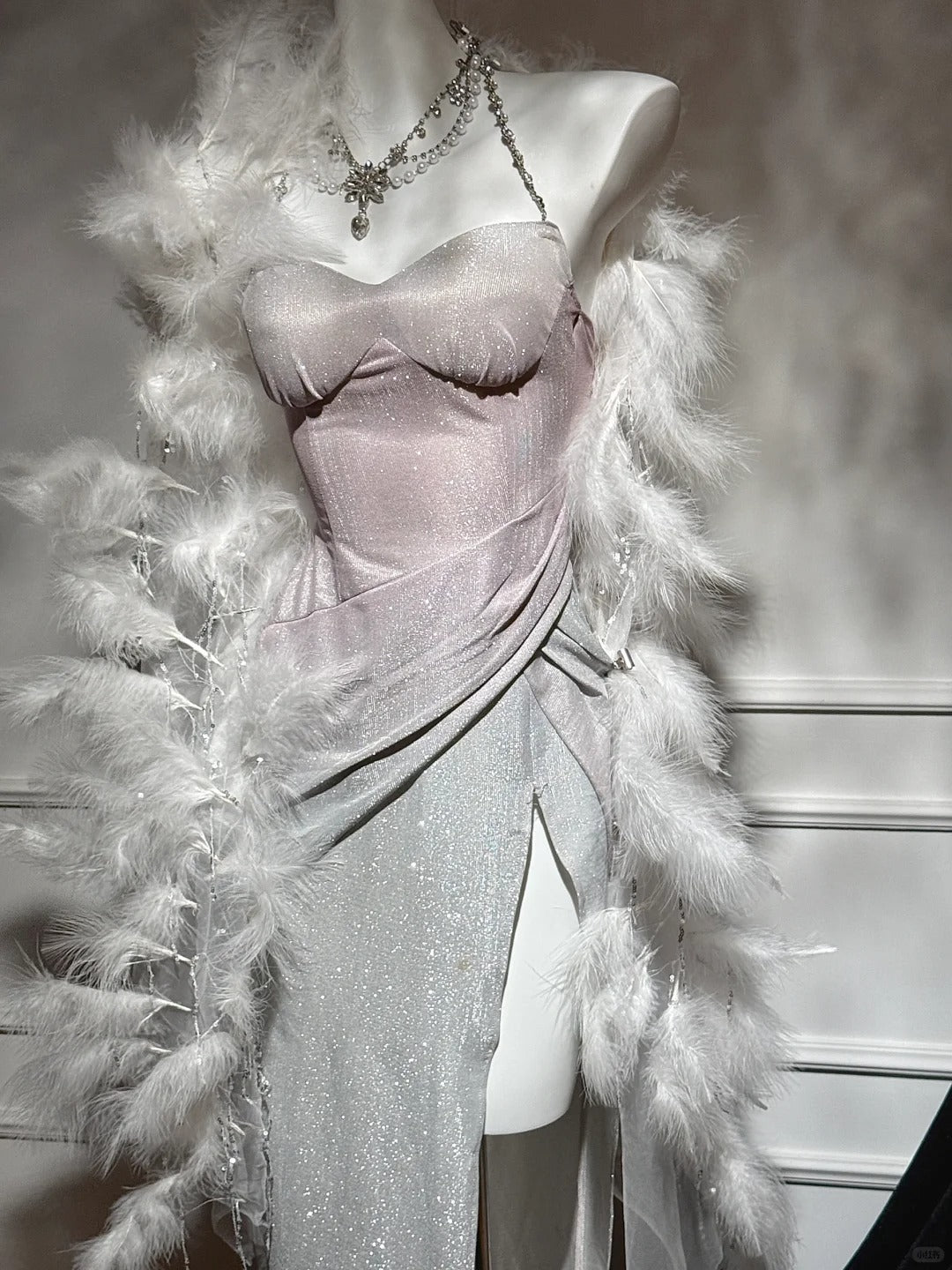 Pink silver shiny fashion modern gradient long satin elegant ball gown evening dress dinner dress gh4731