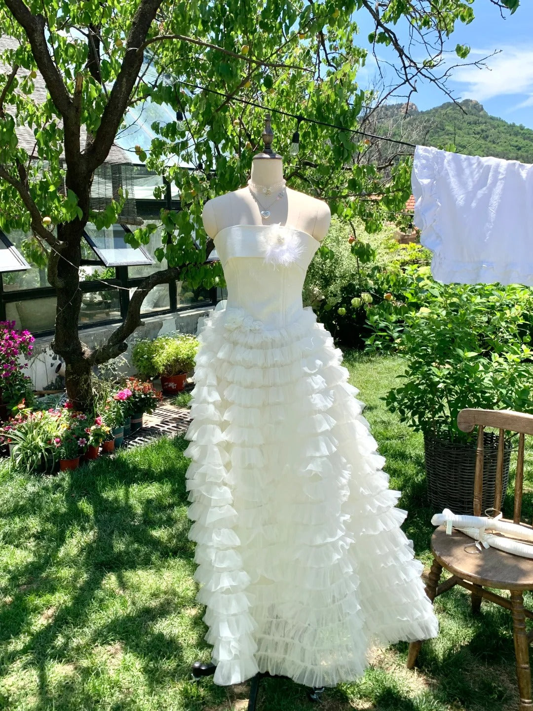 Girlhomeshops-White sweet long chiffon ball gown homecoming dress birthday party dress gh5048