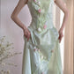 Girlhomeshops-🌷🌿Green tulip applique long satin floor-length Prom Dress evening dress gh5240