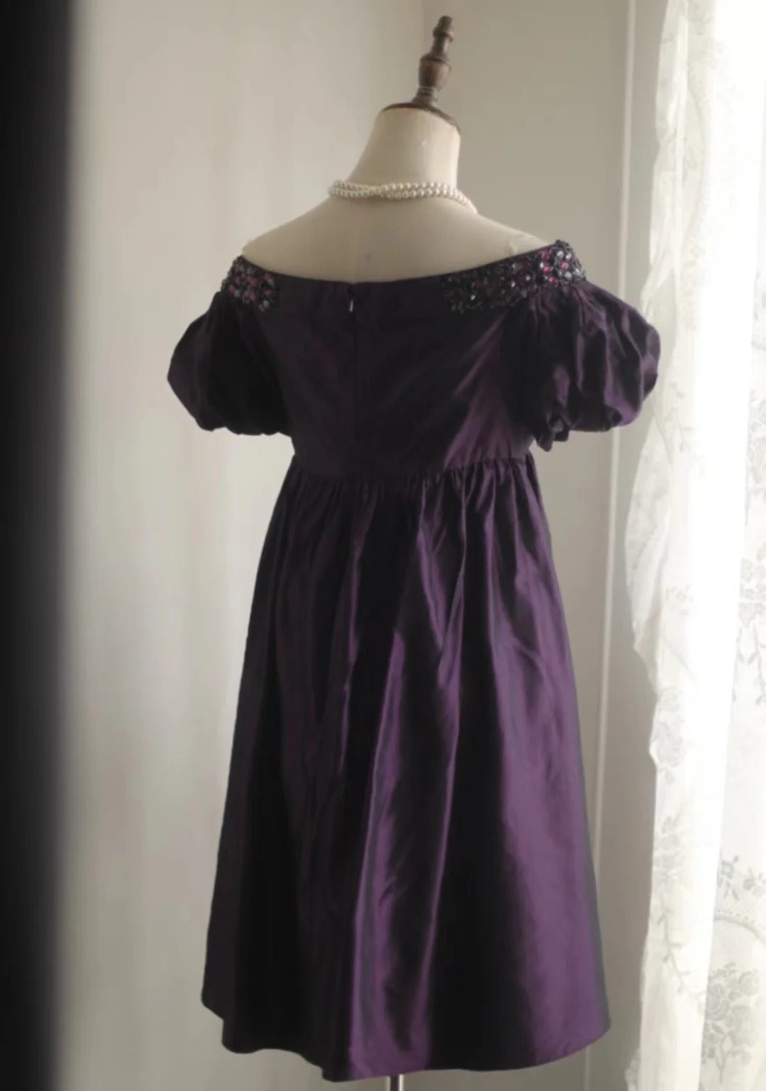 Purple Beaded Vintage Homecoming Dress Short Satin Prom Dress Evening Dress Graduation Dress gh4496