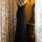 girlhomeshops-Elegant navy blue spaghetti strap deep V neck waist dress, vintage embellished elegant long evening gown  gh5826