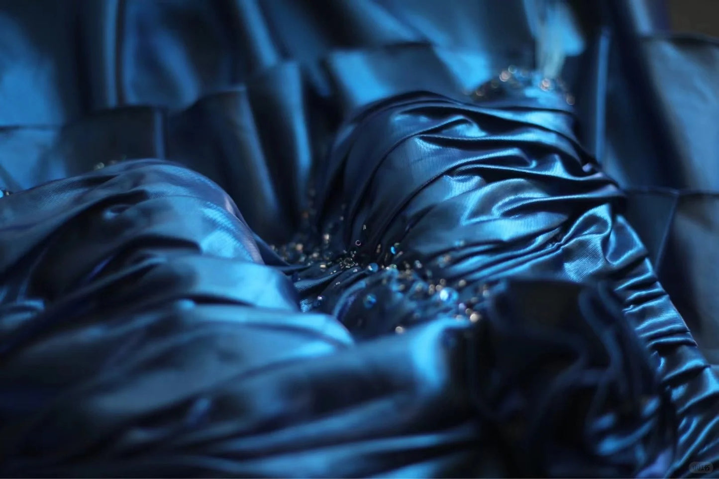 Blue Beaded Floral Homecoming Dress Short Satin Ball Gown Evening Gown Graduation Gown gh4495