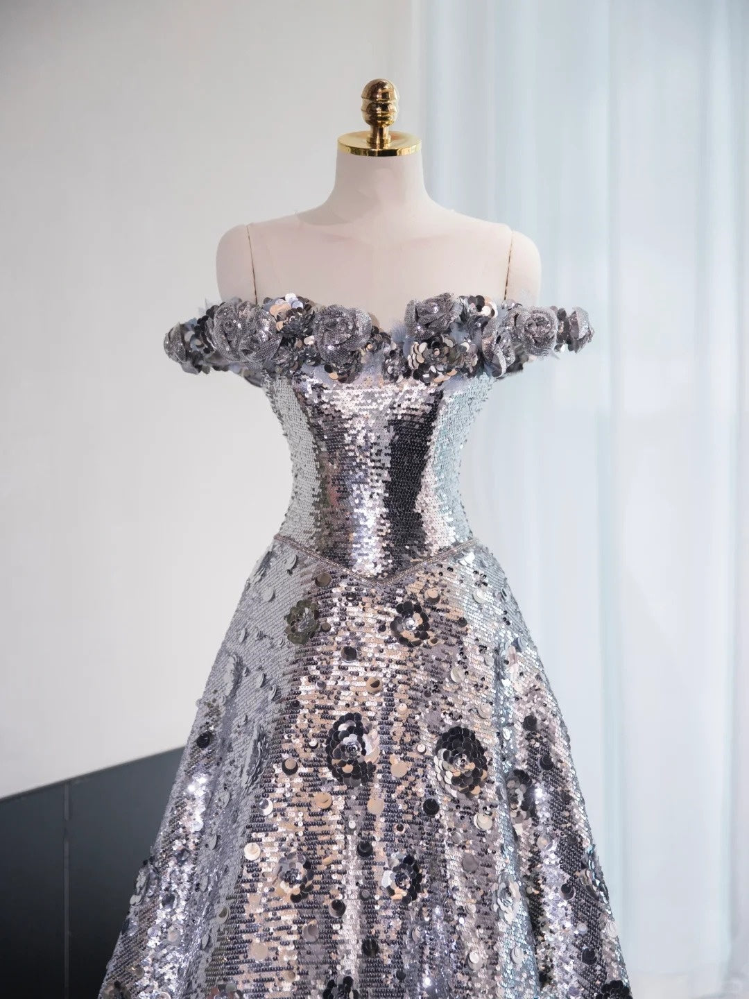 Robe de soirée longue et brillante argentée à paillettes, robe de bal, robe de remise de diplôme gh4550
