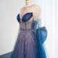 Robe de soirée longue en tulle bleu magnifique et brillant, perlée, longueur au sol, robe de bal, robe de remise de diplôme, gh4553