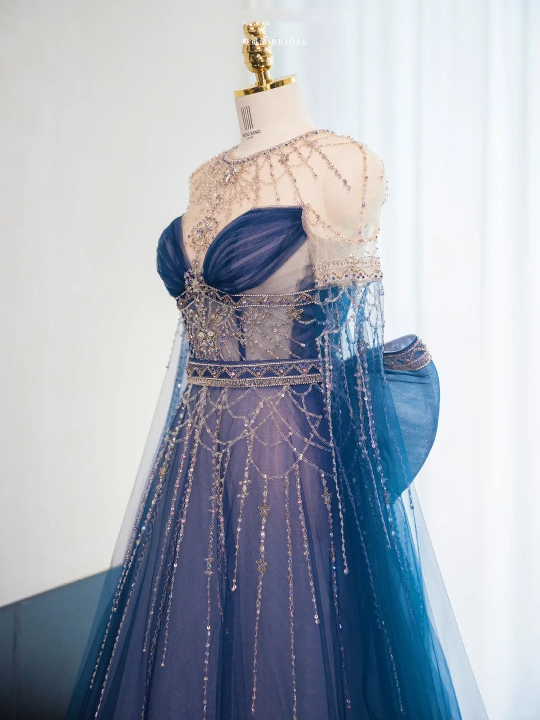 Robe de soirée longue en tulle bleu magnifique et brillant, perlée, longueur au sol, robe de bal, robe de remise de diplôme, gh4553