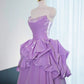 Robe de soirée longue en satin violet, style princesse, longueur au sol, gh4549
