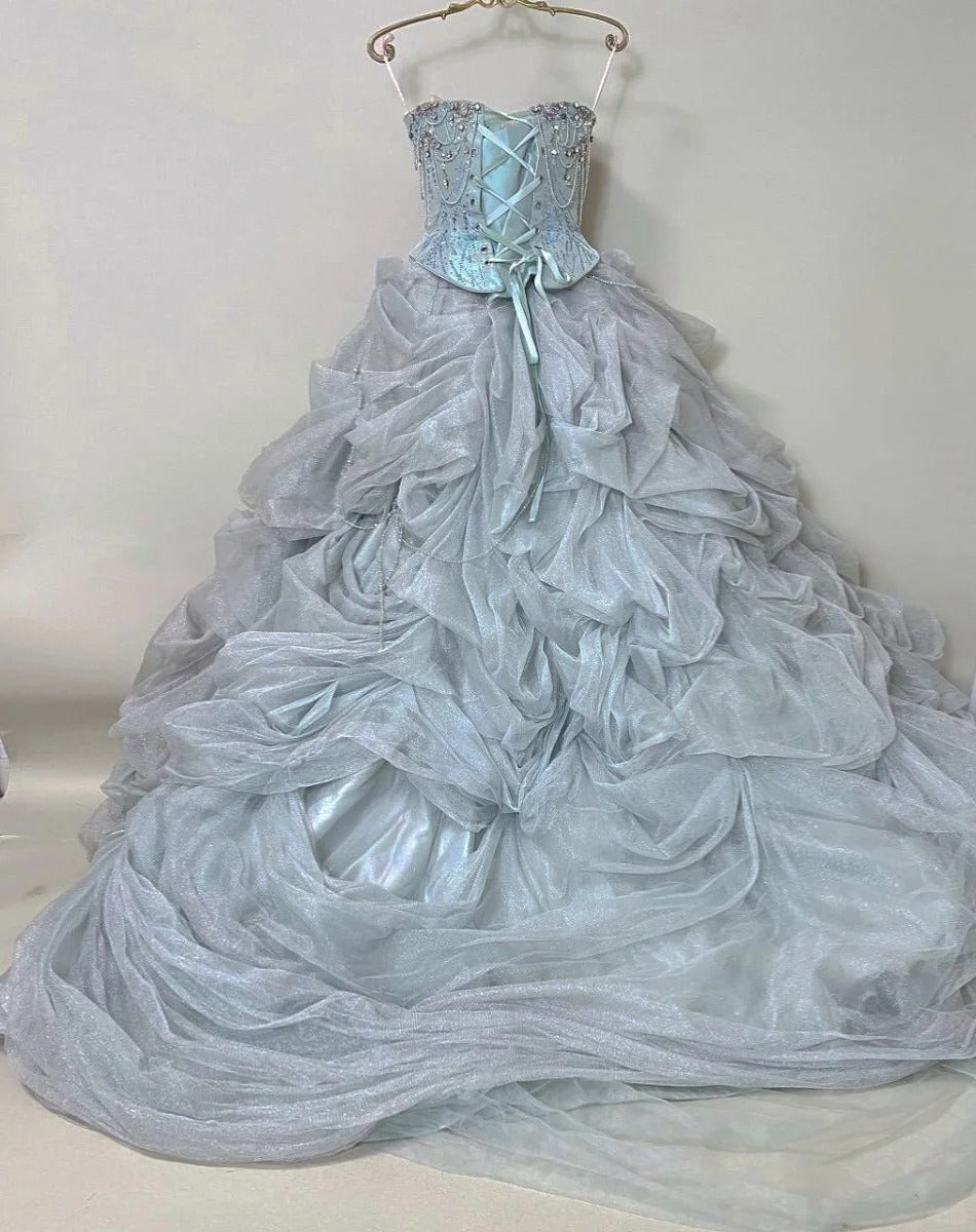 Girlhomeshops - Wunderschönes, funkelndes, elegantes, langes Ballkleid aus Tüll in Rosa, gh5320