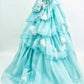 Girlhomeshops-Blue/Pink Floral Fashion Gorgeous Elegant Long Tiered Tulle Ball Gown gh5323