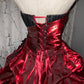 girlhomeshops-Burgundy-Black Paneled Shiny Satin Strapless Sleeveless Floor-Length Gothic Ball Gown gh6317