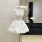 White feather beautiful princess homecoming dress short satin ball gown evening dress birthday dress gh4524