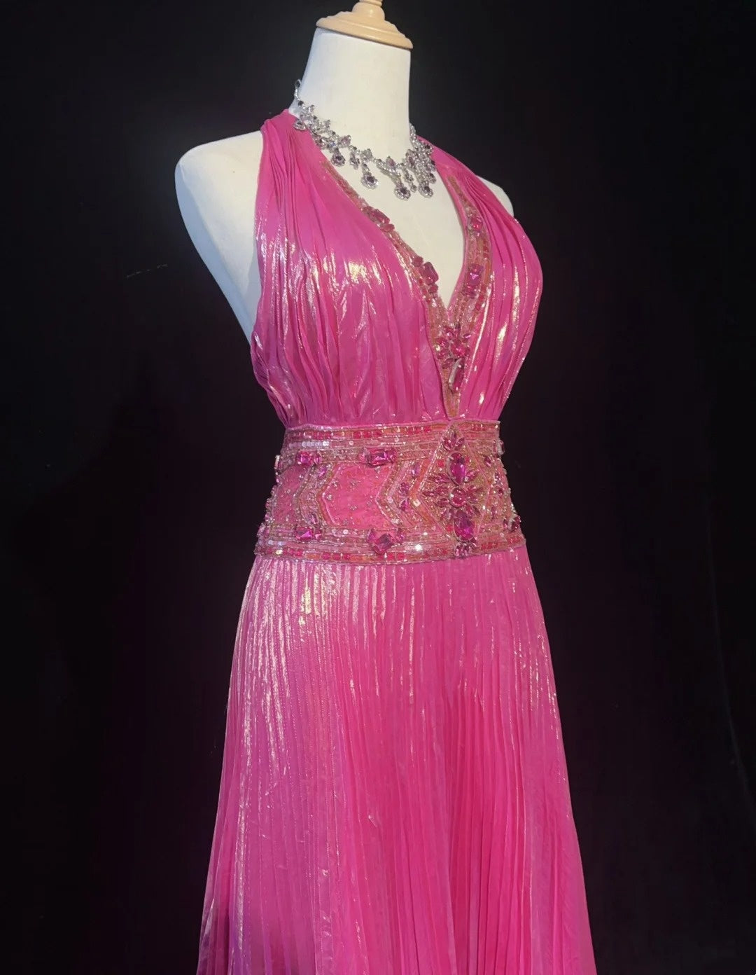 Pink Exquisite Pearl Embellishment Long Satin Formal Dress gh6774