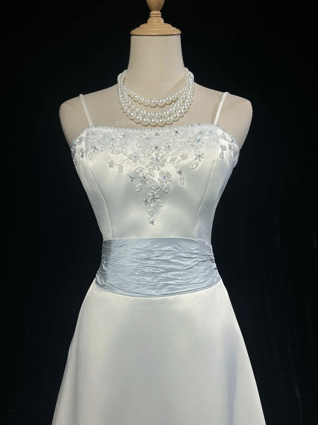 girlhomeshops-White And Blue Satin Long Dress With Delicate Beading gh6248