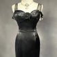 girlhomeshops-Black Satin Lace Long Dress gh6247