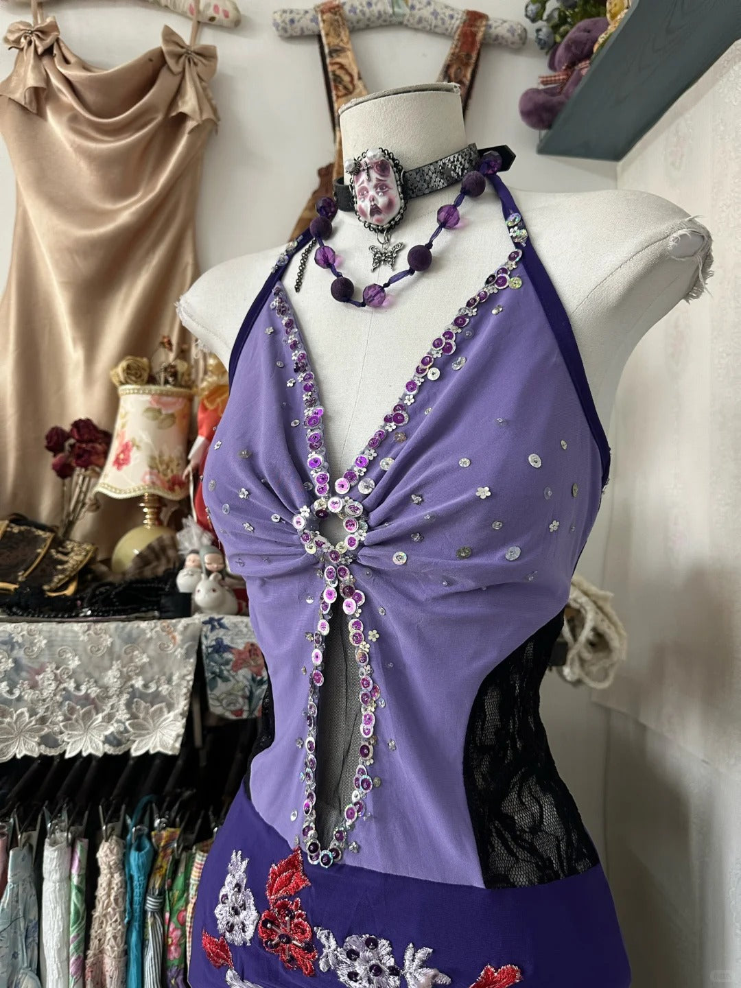 Girlhomeshops-Purple Floral Short Chiffon Homecoming Dress Party Dress gh5248